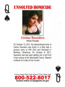 Carina on deck of cards for prisoners